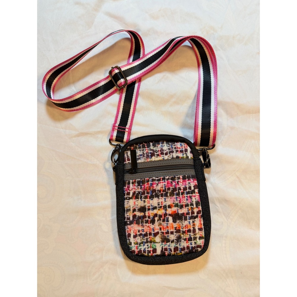 Haute Shore Multi Tweed Neoprene Crossbody Phone Bag Striped Strap